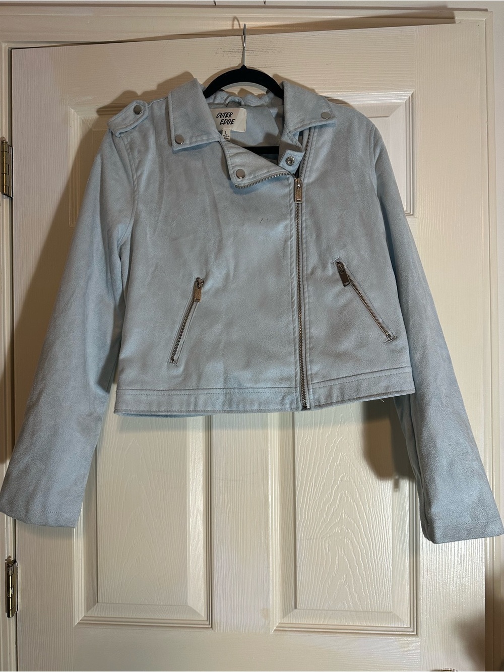 Outer Edge Light Blue Suede Moto Jacket